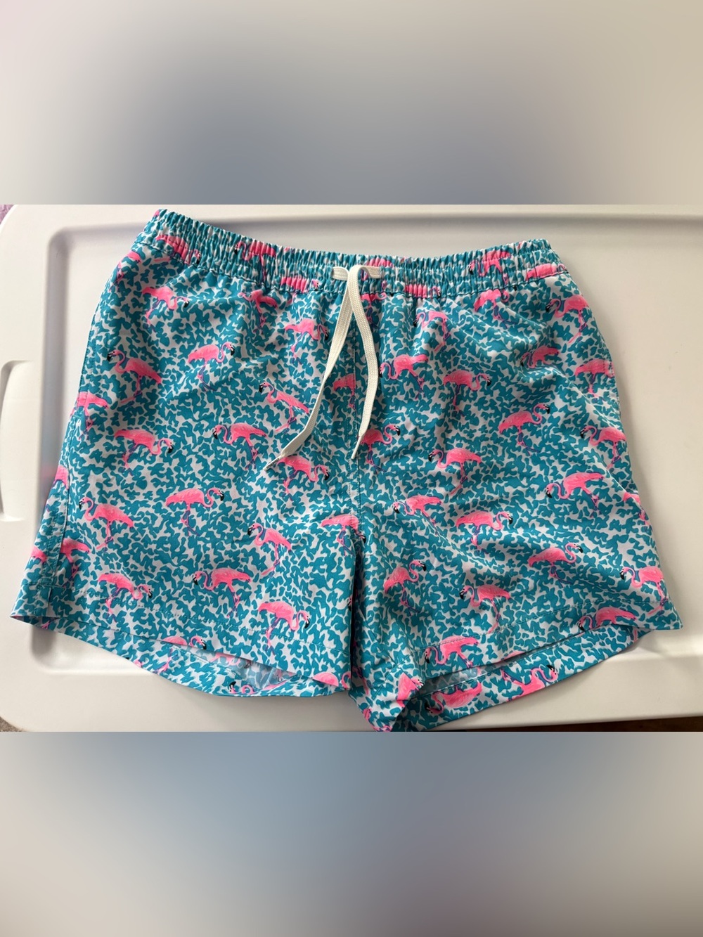 Kids' L 14/16 Turquoise Flamingo Print Swim Shorts Chubbies